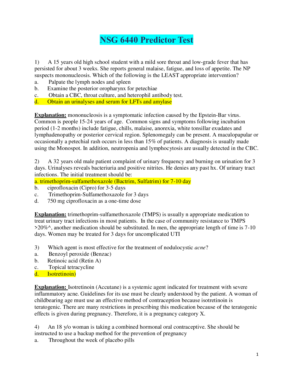 Preview of NSG 6440 Predictor Test latest Complete Solutions (Elaborated) | South University, Savanna